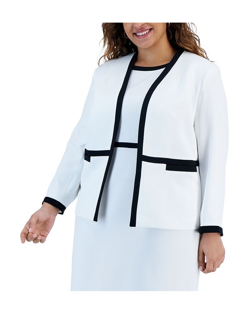 Plus Size Contrast-Frame Open-Front Blazer Lily White/Black $74.50 Jackets