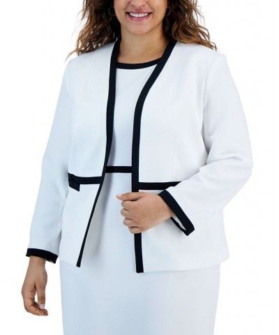 Plus Size Contrast-Frame Open-Front Blazer Lily White/Black $74.50 Jackets