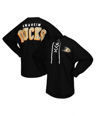 Women's Branded Black Anaheim Ducks Spirit Lace-Up V-Neck Long Sleeve Jersey T-shirt Black $39.20 Tops