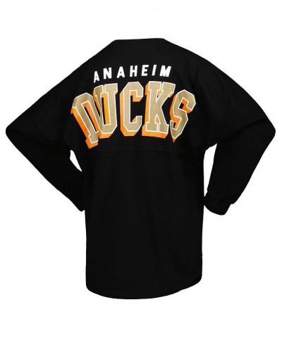 Women's Branded Black Anaheim Ducks Spirit Lace-Up V-Neck Long Sleeve Jersey T-shirt Black $39.20 Tops