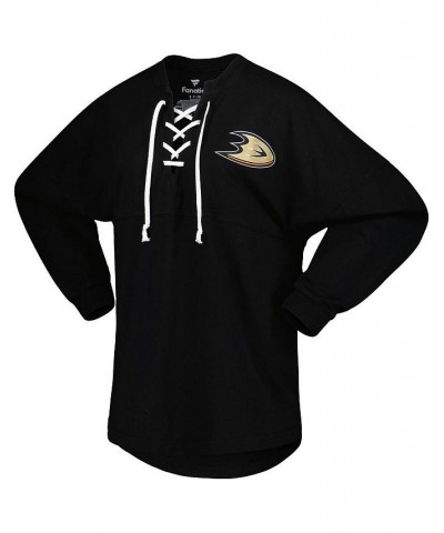 Women's Branded Black Anaheim Ducks Spirit Lace-Up V-Neck Long Sleeve Jersey T-shirt Black $39.20 Tops