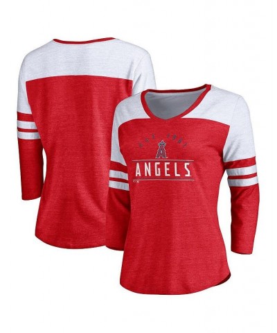 Women's Branded Heather Red Los Angeles Angels League Leader Tri-Blend 3/4-Sleeve V-Neck T-shirt Heather Red $27.99 Tops