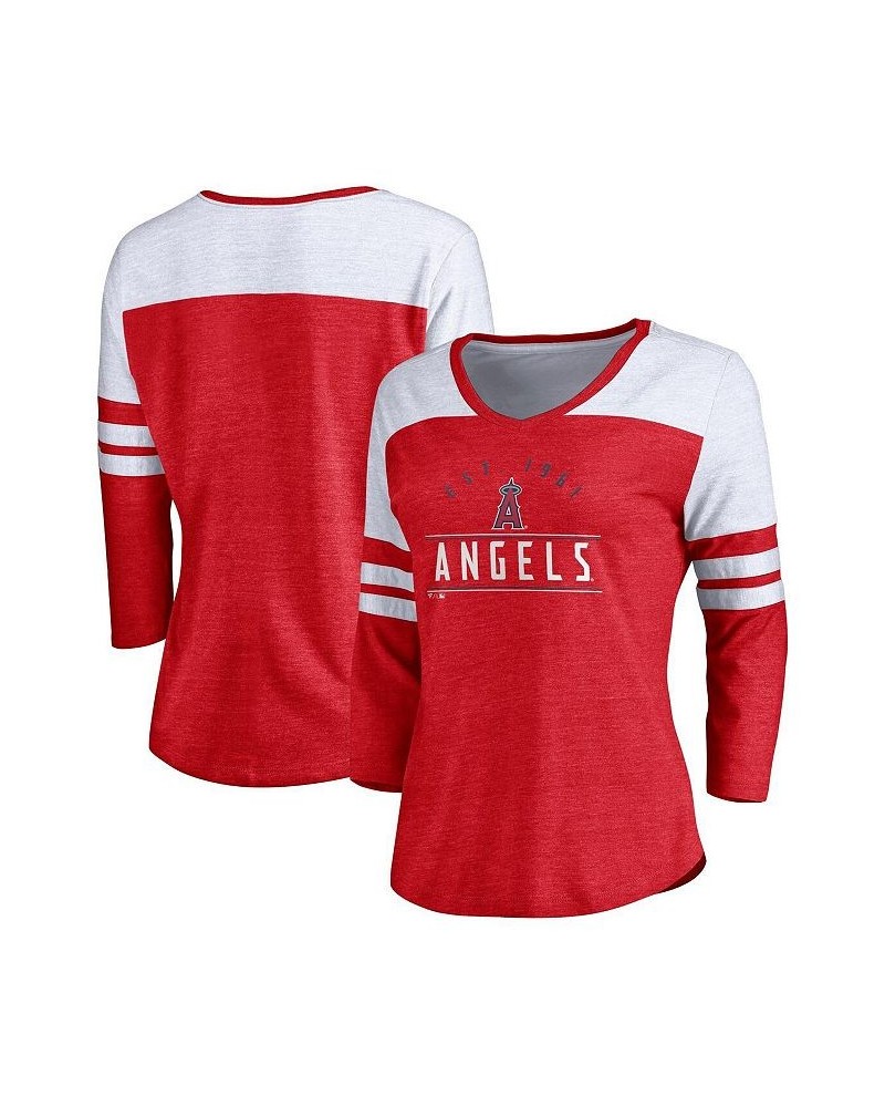 Women's Branded Heather Red Los Angeles Angels League Leader Tri-Blend 3/4-Sleeve V-Neck T-shirt Heather Red $27.99 Tops