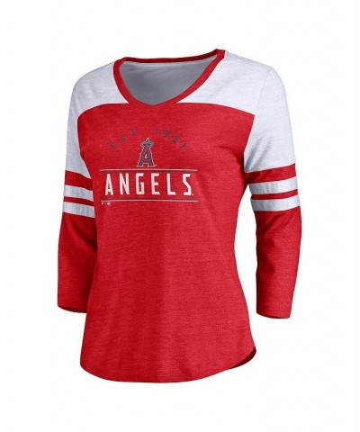 Women's Branded Heather Red Los Angeles Angels League Leader Tri-Blend 3/4-Sleeve V-Neck T-shirt Heather Red $27.99 Tops