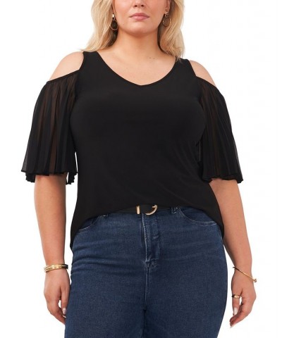 Plus Size Flutter-Sleeve Cold-Shoulder Top Black $29.70 Tops