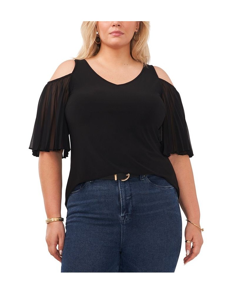 Plus Size Flutter-Sleeve Cold-Shoulder Top Black $29.70 Tops