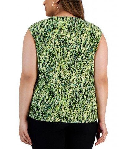 Plus Size Printed Sleeveless Twist-Neck Top Kiwi Multi $31.60 Tops