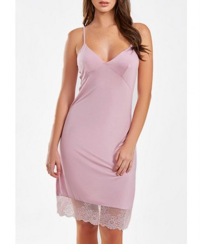 Women's Tobey Soft Cup Triangle Bra Modal Fitted Chemise Trimmed in Scalloped Lace Pink $28.91 Sleepwear