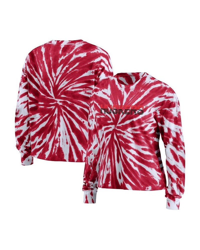 Women's Scarlet Nebraska Huskers Tie-Dye Long Sleeve T-shirt Scarlet $27.00 Tops