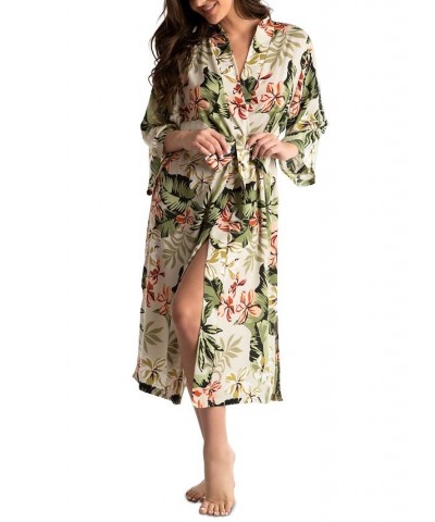 Women's Printed Satin Long Wrap Robe Taupe $20.70 Sleepwear