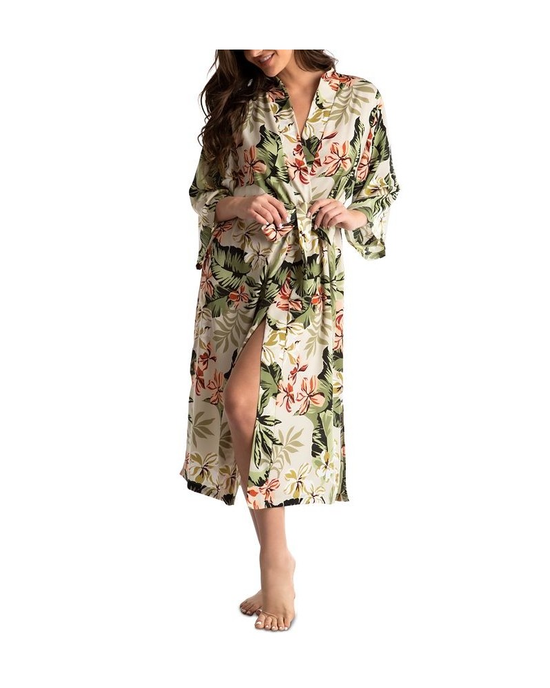 Women's Printed Satin Long Wrap Robe Taupe $20.70 Sleepwear