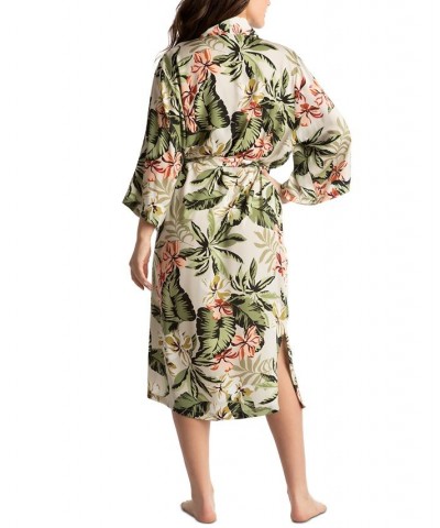 Women's Printed Satin Long Wrap Robe Taupe $20.70 Sleepwear