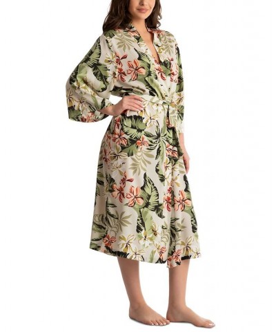 Women's Printed Satin Long Wrap Robe Taupe $20.70 Sleepwear