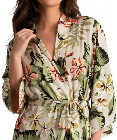 Women's Printed Satin Long Wrap Robe Taupe $20.70 Sleepwear