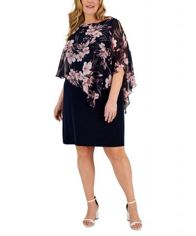 Plus Size Asymmetrical Capelet Sheath Dress Navy/Mauve $48.51 Dresses