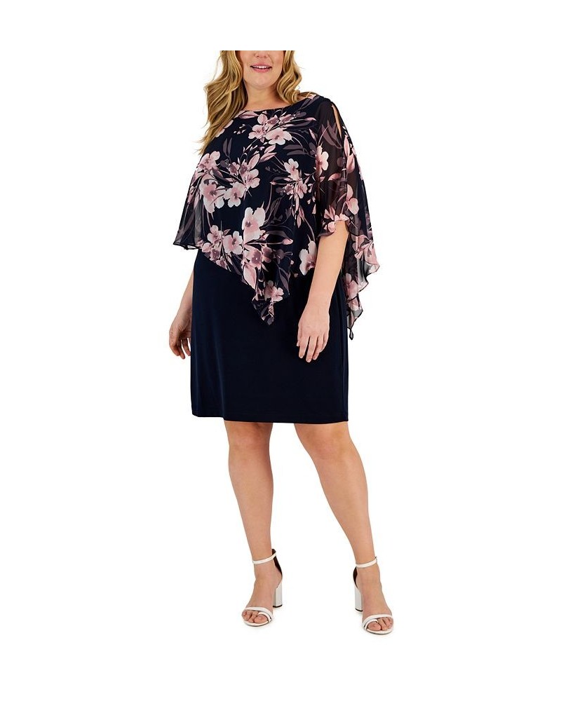 Plus Size Asymmetrical Capelet Sheath Dress Navy/Mauve $48.51 Dresses