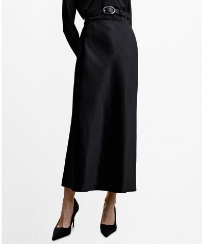 Women's Satin Long Skirt Black $37.80 Skirts