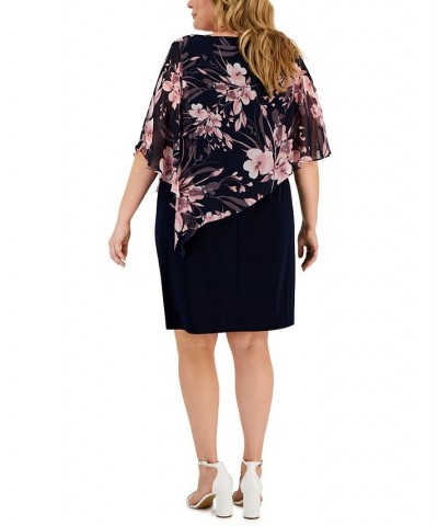 Plus Size Asymmetrical Capelet Sheath Dress Navy/Mauve $48.51 Dresses