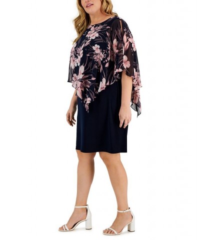 Plus Size Asymmetrical Capelet Sheath Dress Navy/Mauve $48.51 Dresses