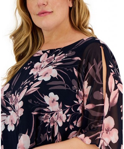 Plus Size Asymmetrical Capelet Sheath Dress Navy/Mauve $48.51 Dresses