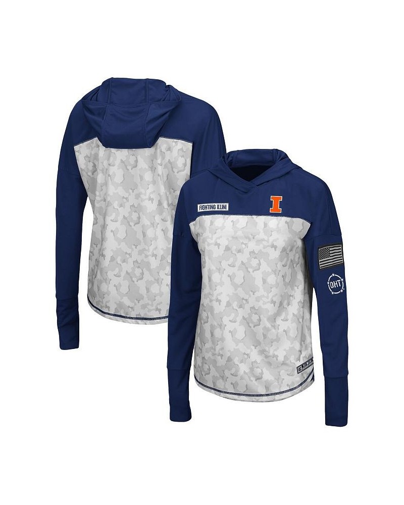 Women's Illinois Fighting Illini OHT Military-inspired Appreciation Mission Arctic Camo Hoodie Long Sleeve T-shirt $23.65 Tops