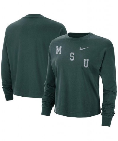 Women's Green Michigan State Spartans Boxy Varsity Long Sleeve T-shirt Green $25.19 Tops