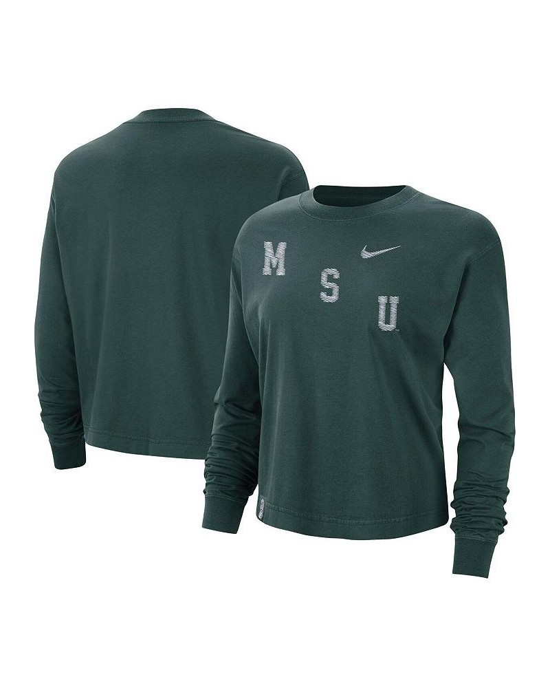 Women's Green Michigan State Spartans Boxy Varsity Long Sleeve T-shirt Green $25.19 Tops