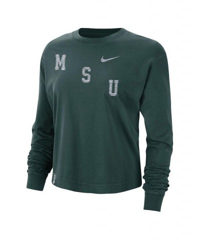 Women's Green Michigan State Spartans Boxy Varsity Long Sleeve T-shirt Green $25.19 Tops