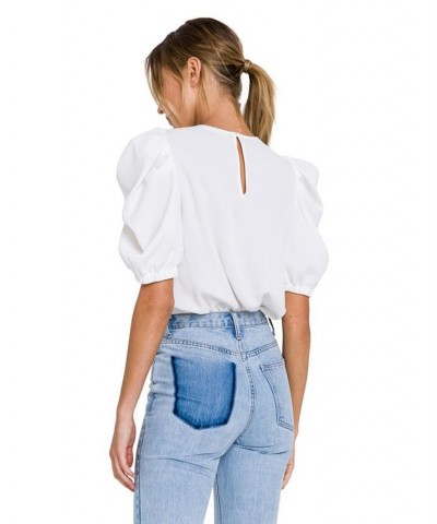 Women's Pleated Puff Sleeve Top White $30.10 Tops