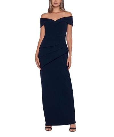 Off-The-Shoulder Peplum Gown Navy $91.46 Dresses