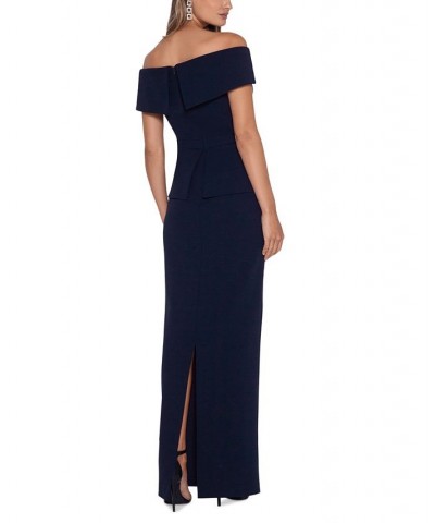 Off-The-Shoulder Peplum Gown Navy $91.46 Dresses