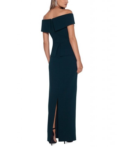 Off-The-Shoulder Peplum Gown Navy $91.46 Dresses