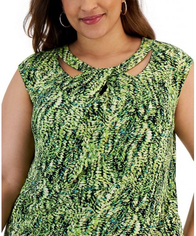 Plus Size Printed Sleeveless Twist-Neck Top Kiwi Multi $31.60 Tops