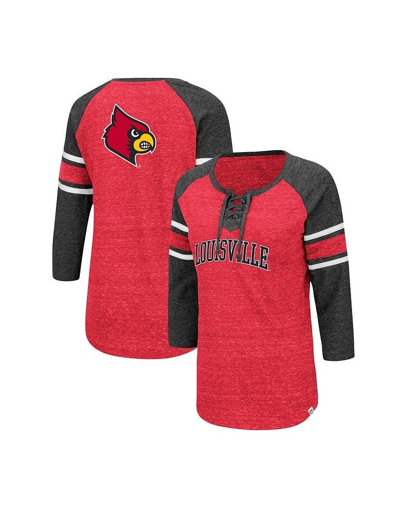 Women's Louisville Cardinals Scienta Pasadena Raglan 3/4 Sleeve Lace-Up T-shirt Red, Heathered Charcoal $23.50 Tops