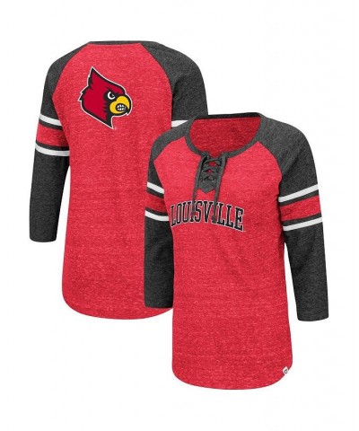 Women's Louisville Cardinals Scienta Pasadena Raglan 3/4 Sleeve Lace-Up T-shirt Red, Heathered Charcoal $23.50 Tops