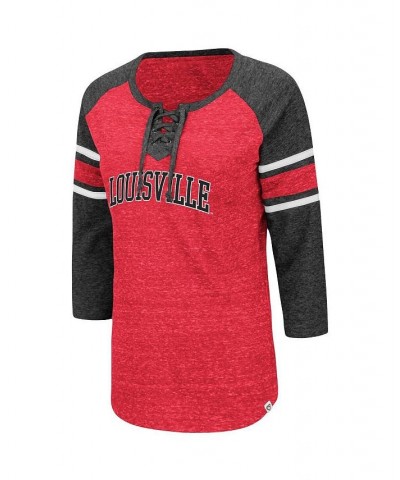 Women's Louisville Cardinals Scienta Pasadena Raglan 3/4 Sleeve Lace-Up T-shirt Red, Heathered Charcoal $23.50 Tops