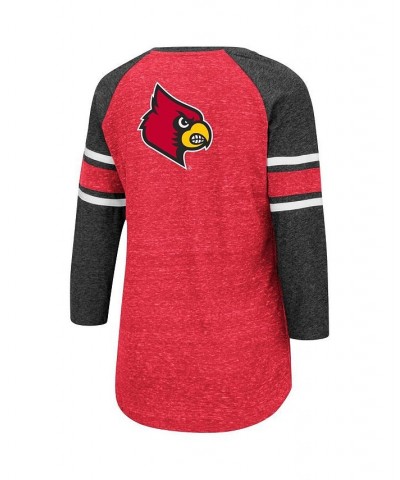 Women's Louisville Cardinals Scienta Pasadena Raglan 3/4 Sleeve Lace-Up T-shirt Red, Heathered Charcoal $23.50 Tops