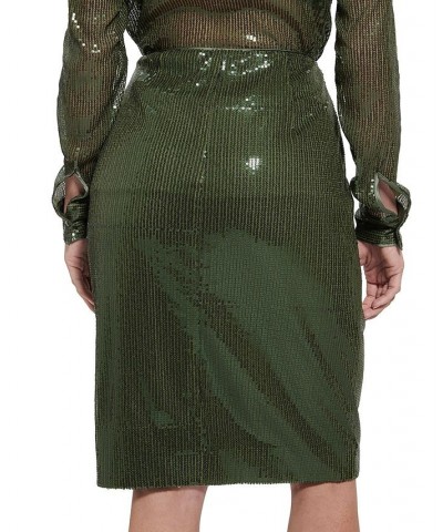 Women's Megan Sequined Pencil Skirt Peyote Green $52.48 Skirts