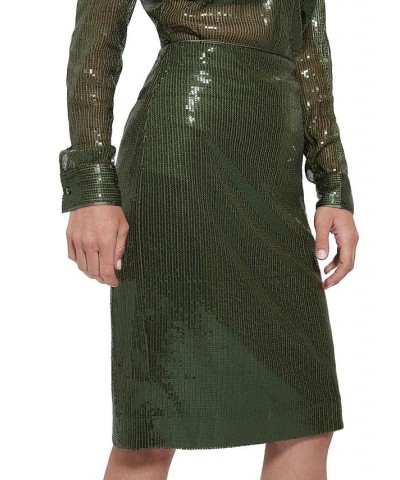 Women's Megan Sequined Pencil Skirt Peyote Green $52.48 Skirts