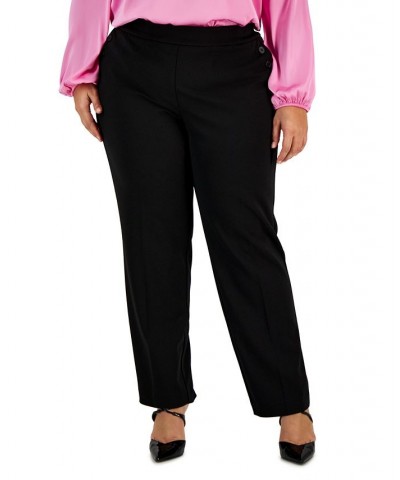 Plus Size Button-Detail Straight-Leg Pull-On Pants Black $27.92 Pants