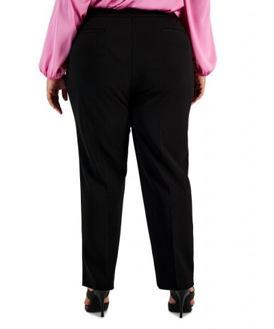 Plus Size Button-Detail Straight-Leg Pull-On Pants Black $27.92 Pants