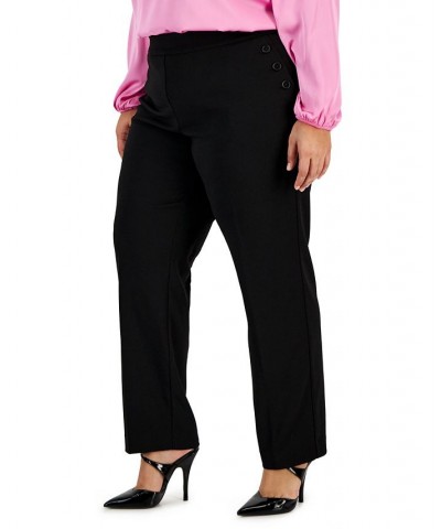 Plus Size Button-Detail Straight-Leg Pull-On Pants Black $27.92 Pants