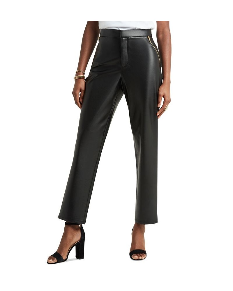 Women's Exposed-Zipper Mid-Rise Slim-Fit Pants Black $38.06 Pants