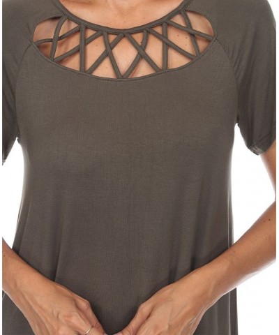 Women's Crisscross Cutout Short Sleeve Top Green $31.62 Tops