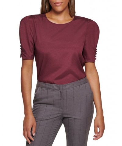 Women's Scoop-Neck Button-Detail Blouse Port $24.52 Tops