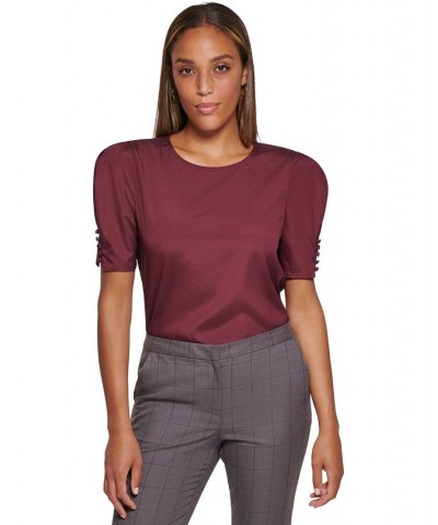 Women's Scoop-Neck Button-Detail Blouse Port $24.52 Tops