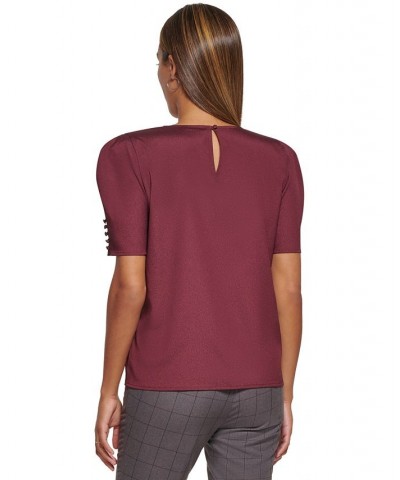 Women's Scoop-Neck Button-Detail Blouse Port $24.52 Tops