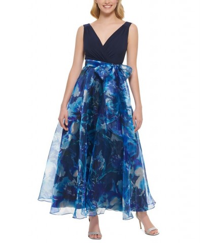 Petite Tie-Waist Organza-Skirt Ball Gown Navy $87.72 Dresses