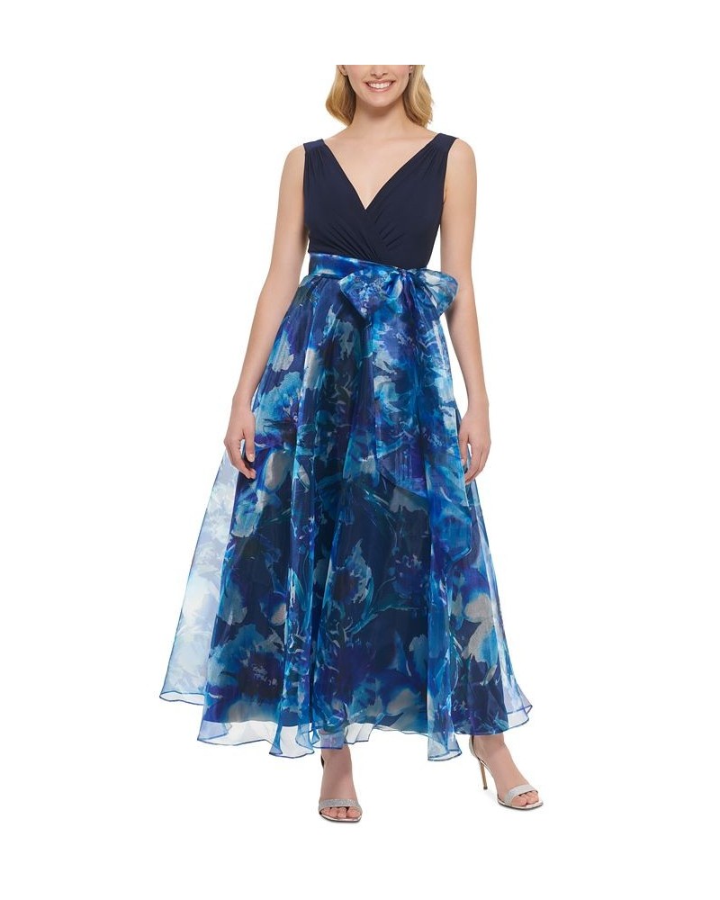 Petite Tie-Waist Organza-Skirt Ball Gown Navy $87.72 Dresses