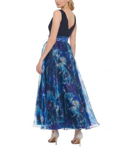 Petite Tie-Waist Organza-Skirt Ball Gown Navy $87.72 Dresses